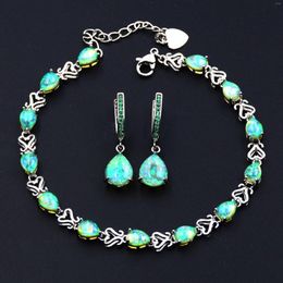 Collier boucles d'oreilles ensemble vert opale de feu boucle d'oreille Bracelet bijoux pour dame