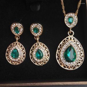 Collier Boucles D'oreilles Ensemble Vert Rouge Bleu Goutte D'eau Pendentif De Mariée Pour Les Femmes Boucle D'oreille Et