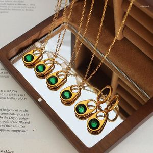 Ketting Oorbellen Set Groene Zirkoon Pull Ring Dames Sieraden Franse Mode Roestvrij Stalen Ketting Accessoires Groothandel