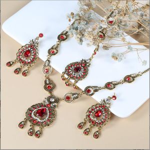 Collar Pendientes Set Grier Bohemian Sapphire Vintage Jewelry Frente Colgante Moda Retro Turquía Party
