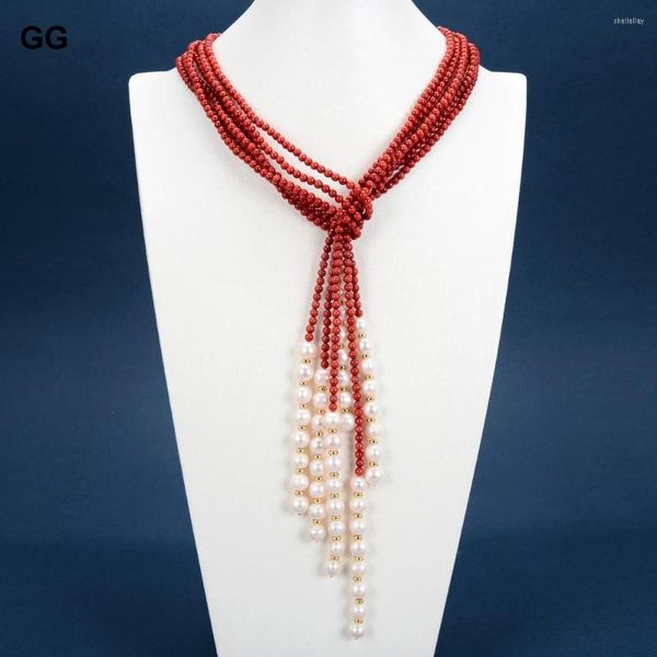 Collier Boucles D'oreilles Ensemble GuaiGuai Bijoux Corail Rouge Naturel Culture Blanc Perle Lariat Long Chandail Chaîne Bracelet Ensembles Pour Femmes