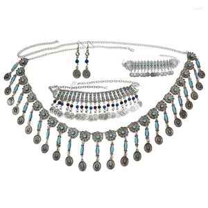 Ketting oorbellen set zigeuner klassiek chic coin collares lange tassel hars kraal turkish bohemian maxi collier voor vrouwen