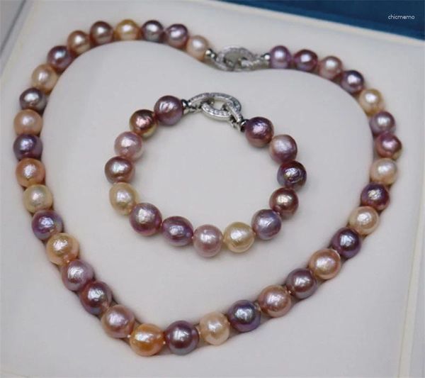 HABITOO – ensemble collier et boucles d'oreilles multicolores, 12-14mm, Bracelet en perles Keshi Reborn, magnifiques bijoux de luxe pour femmes, cadeaux de charme
