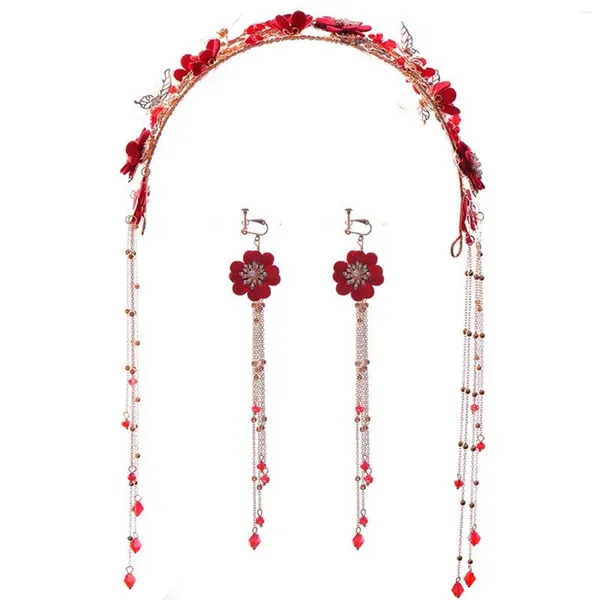 Ensemble collier et boucles d'oreilles, bijoux pour cheveux, longs pompons faits à la main, classique, Vintage, coiffure de mariage traditionnelle chinoise, un cadeau idéal pour votre