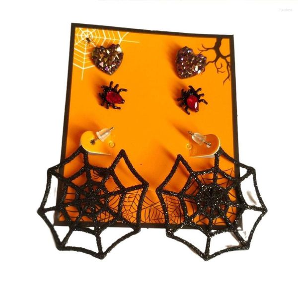 Collier boucles d'oreilles ensemble Halloween toile d'araignée 3 paires Western noir Style chauve-souris toile d'araignée pendentif à breloque bijoux Cool mode Festival Patry cadeaux