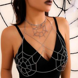 Ensemble collier et boucles d'oreilles pour Halloween, bijoux Sexy, gothique, toile d'araignée foncée, accessoires de chaîne de corps personnalisés, Costume pour femmes