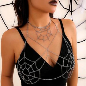 Ketting Oorbellen Set Halloween Sexy Sieraden Gothic Donker Spinnenweb Gepersonaliseerde Body Chain Accessoires Dames Kostuum
