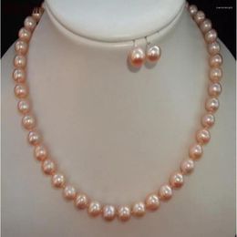 Ensemble de collier et boucles d'oreilles noués à la main, perle d'eau douce rose de 7 à 8mm, 45cm, bijoux à la mode pour femmes