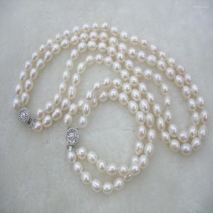 Collier boucles d'oreilles ensemble fait à la main 6-7mm blanc perle de riz d'eau douce Bracelet pour femmes bijoux de mode