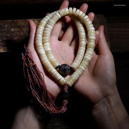Ensemble de collier et boucles d'oreilles, jouet à main, perles en os de Yak tibétain, Bracelet en os de corne pour hommes, 108 pièces, artisanat