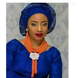 Ensemble de boucles d'oreilles et collier pour mariage nigérian et africain, fait à la main, cristal Orange naturel, Design de mariée, bijoux en perles pour femmes, ABH083