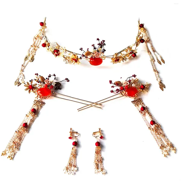 Ensemble de collier et boucles d'oreilles Hanfu, bijoux de cheveux, Style chinois, poignée Stable, ornement Vintage pour fête Cosplay, tissu Cheongsam