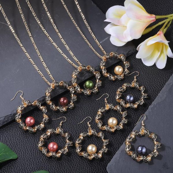 Conjunto de pendientes de collar, diseñador hawaiano, venta al por mayor, conjuntos grandes de mujer chapados en oro de Dubái, colgante geométrico para regalo de mujer