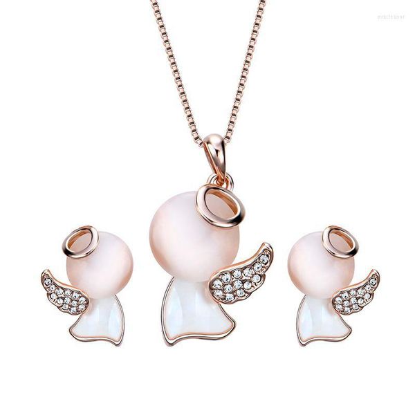 Conjunto de collar y pendientes HC, bonito colgante de Ángel de cristal de ópalo para mujer, regalo de fiesta para niñas y niños, tendencia de joyería de cumpleaños para niños