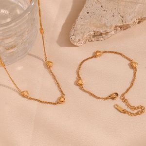 Ensemble collier et boucles d'oreilles en forme de cœur, chaîne, Bracelet Simple en acier inoxydable 316L, Bracelets à main pour femmes, Style doux, bijoux plaqués or 18 carats