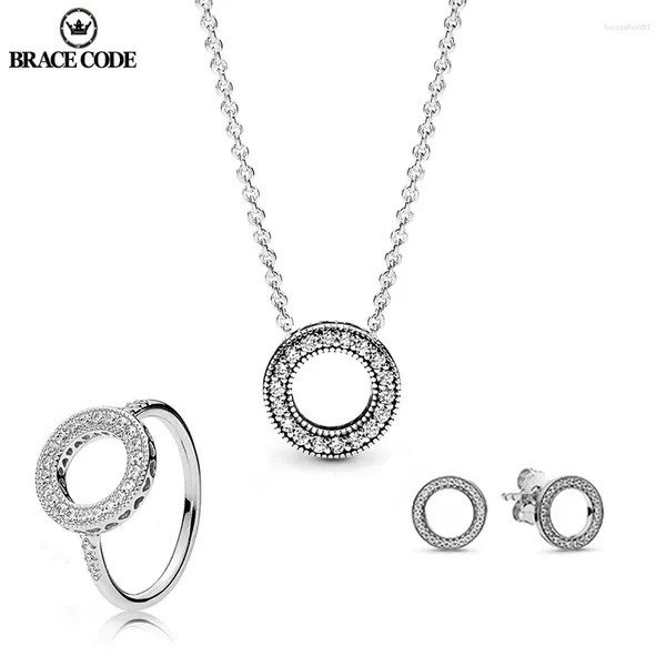 Ensemble collier et boucles d'oreilles en forme de cœur de l'océan, bague Fine plaquée argent, bijoux pour femmes, cristal Transparent, cadeaux de fête élégants, à la mode