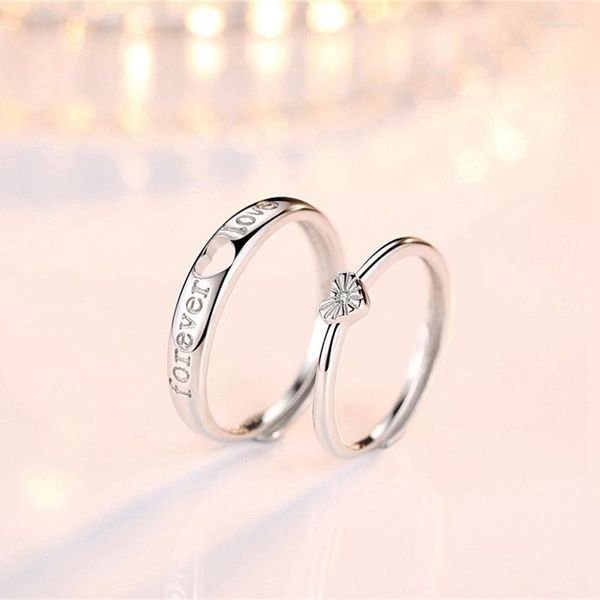 Conjunto de collar y pendientes, anillo de corazón para siempre, banda de amor para hombres y mujeres, anillos de pareja de promesa, compromiso de boda