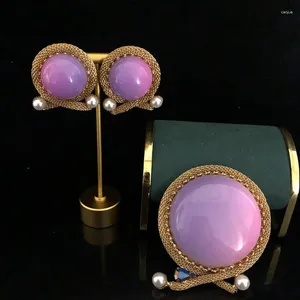 Ensemble de boucles d'oreilles et collier en pierre violette de haute qualité, Corsage en cuivre, broche de boucle d'oreille pour femmes, bijoux de fête