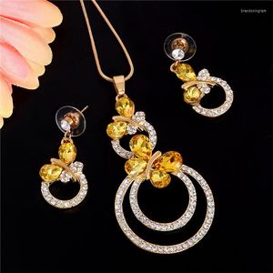 Hesiod – ensemble collier et boucles d'oreilles élégants, mode de mariage, or jaune, strass, cristal, papillon, cadeaux pour femmes