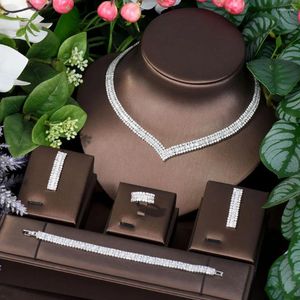 Ketting Oorbellen Set HIBRIDE Helder Wit Goud Kleur Zirkonia En Elegant Voor Vrouwen Feestcadeaus N-472