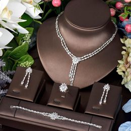 Necklace Earrings Set HIBRIDE Cubic Zirconia Bridal Jewelry Fashion Dubai Earring Women's Wedding Party Accessories Design N-488