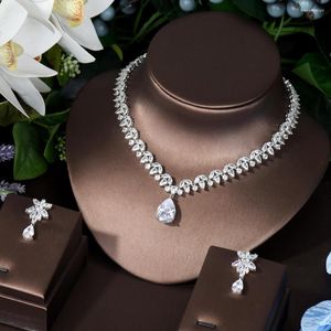 Ketting Oorbellen Set HIBRIDE Kubieke Zirconia Waterdruppel Mode Vrouwen Verlovingsfeest Sieraden Voor Bruiloft Bruidsmeisje Geschenken Bijoux Femme