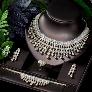  Conjunto de collar y pendientes HIBRIDE, joyería de boda de compromiso nupcial de lujo,  forma de gota de agua brillante y pendientes, accesorios para mujer N-269