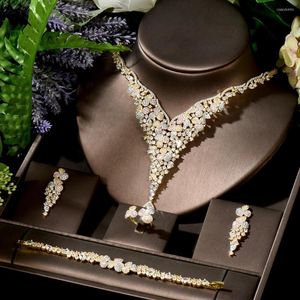 Ketting oorbellen set hibride sprankelende cz 3 gouden kleur vergulde grote hanger exclusieve Nigeriaanse sieraden vrouwen verlovingsgeschenken N-1503