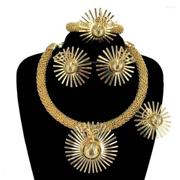 Conjunto de aretes de collar Colgante grande africano de alta calidad Dubai Italiano 18 K Brasileño 24K Joyería chapada en oro FHK14212