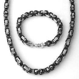 Ketting oorbellen set hiphop zwart zilveren kleur titanium roestvrij staal 8 mm zware link byzantijn kettingen kettingen armband voor mannen sieraden