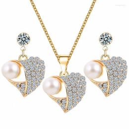 Collier boucles d'oreilles ensemble HOCOLE mode coeur Imitation perle strass or chaîne goutte pour les femmes mariage