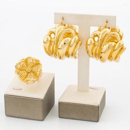 Ensemble de boucles d'oreilles et collier, cerceau avec bague, couleur dorée africaine, bijoux ronds et de doigt, accessoires quotidiens italiens