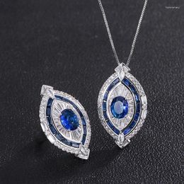 Collier Boucles d'oreilles Set Horse Eye Shape Red Ruby Blue Sapphire Cumbic Zircon Crystal Pendant Ranage réglable