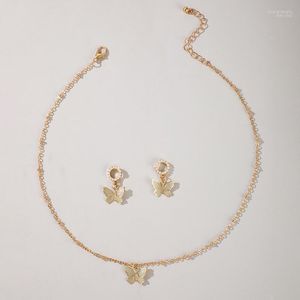 Ketting oorbellen set huatang 2022 elegante gouden vlinder sieraden voor vrouwen parel lange ketens dames bruiloftsfeestdecoratie