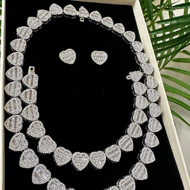 Necklace Earrings Set Iced Out Bling Fashion Women Jewelry Micro Pave Round Rectangle Cubic Zirconia 5A CZ Heart Cluster Choker