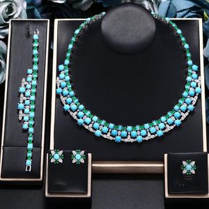 Ensemble collier et boucles d'oreilles ingénieux 2023 Turquoise, 4 pièces, zircone cubique, bijoux africains, cristal de Zircon, mariée de dubaï