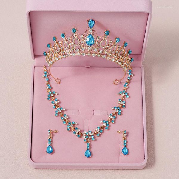 Boucles d'oreilles de collier Régler Itacazzo Bridal Headwear Crown Earear Light Blue Color Women's Fashion Food Farty Tiaras