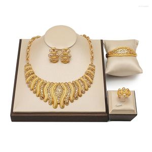 Ensemble de bijoux italiens brésiliens en or pour femmes, collier et boucles d'oreilles, perles nigérianes de qualité, ensembles de bijoux de mariée pour mariage