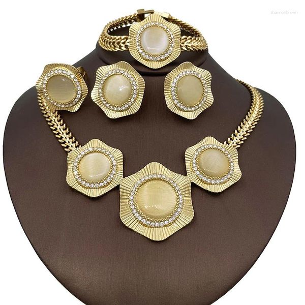Ensemble de boucles d'oreilles et collier en opale brésilienne italienne, bijoux blanc et rouge, accessoires pour fête de mariage, cadeau pour femmes, 4 pièces