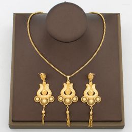 Ensemble de boucles d'oreilles et collier pour femmes, bijoux italiens de couleur or, pendentif et collier ajouré, Design bohémien, mariages de mariée