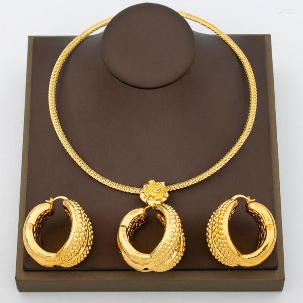 Pendientes de collar Juego de joyería de color de oro italiano para fiesta de gran tamaño y accesorios nigerianos ropa diaria de novia