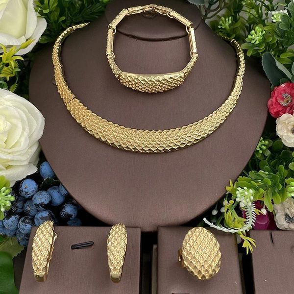 Conjunto de collar y pendientes para mujer italiana, collares chapados en oro de 18 quilates, anillo, pulsera, joyería de lujo, regalos para fiesta de boda, accesorios