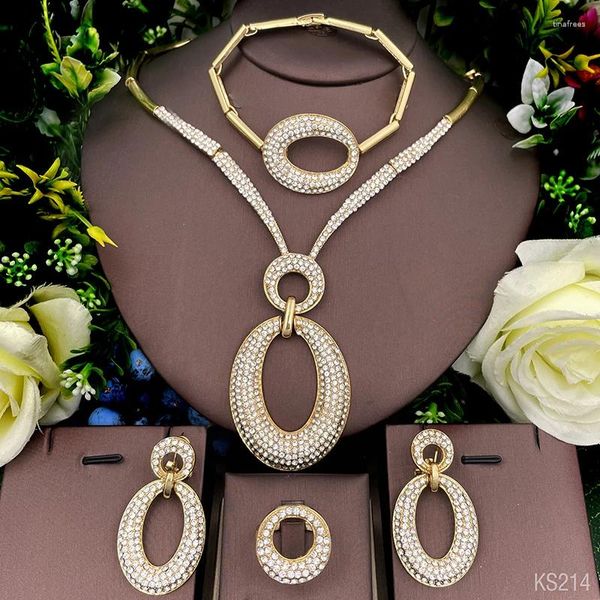 Ensemble de boucles d'oreilles et collier plaqué or 18 carats pour femmes, bijoux de fête de mariage, bague, Bracelet, vente en gros