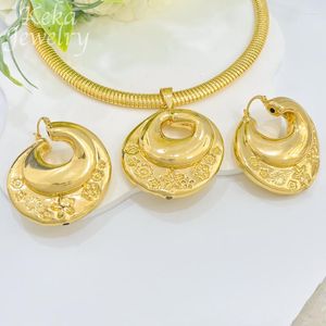 Ketting Oorbellen Set Italië Voor Vrouwen Luxe 18K Vergulde Hanger Dubai Bruiloft Afrikaanse Feestaccessoires