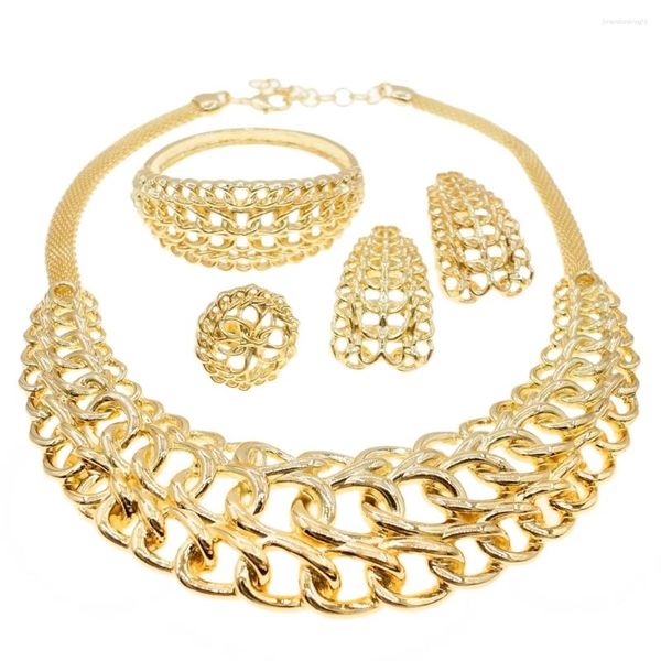 Conjunto de collar y pendientes para mujer, joyería chapada en oro de Italia, joyería de Dubái, exquisita, atomizada, hueca, regalo de fiesta de boda, joyería de lujo