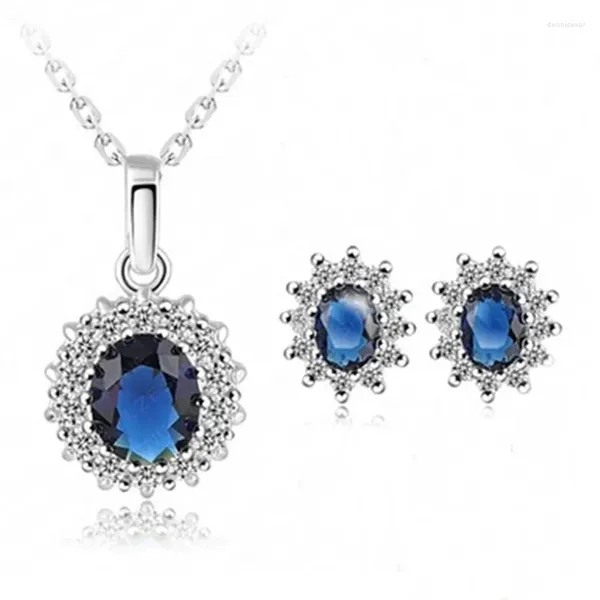 Ensemble collier et boucles d'oreilles J031, costume bleu marine de haute qualité, princesse royale, même paragraphe, Imitation de pierres précieuses, vente en gros