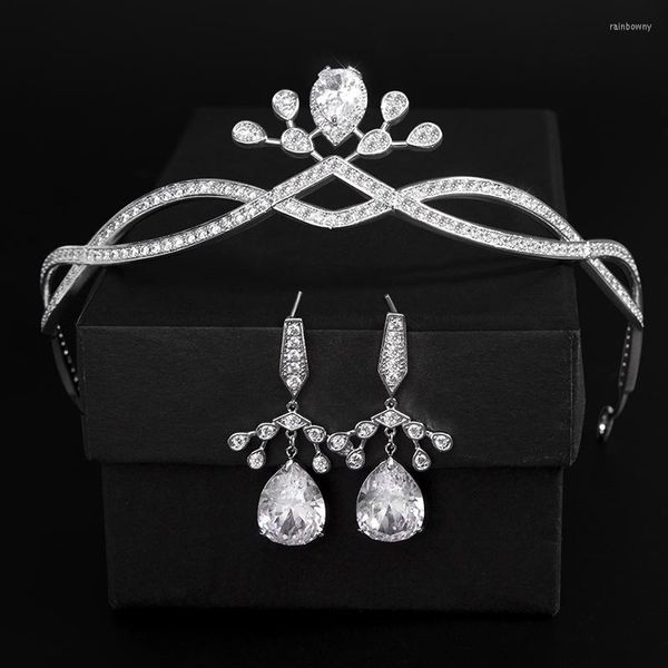 Collier boucles d'oreilles ensemble Jade ange cubique zircone couronne diadème larme balancent pour les femmes à la mode argent plaqué laiton bijoux de mariage