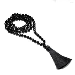 Pendientes de collar Juego Japamala de 8 mm Onyx Onyx Boaded 108 Mala Meditación Animada Yoga Piedra Tassel Zen Joyas