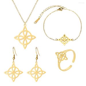 Collier boucles d'oreilles ensemble Jeshayuan Wicca sorcière noeud anneau Bracelet 4 pièces bijoux pour femmes acier inoxydable sorcellerie amulette