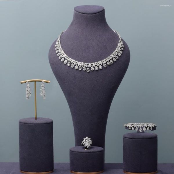 Collier boucles d'oreilles ensemble bijou 4 pièces mariée zircon cubique pour les femmes fête luxe dubaï CZ cristal mariage